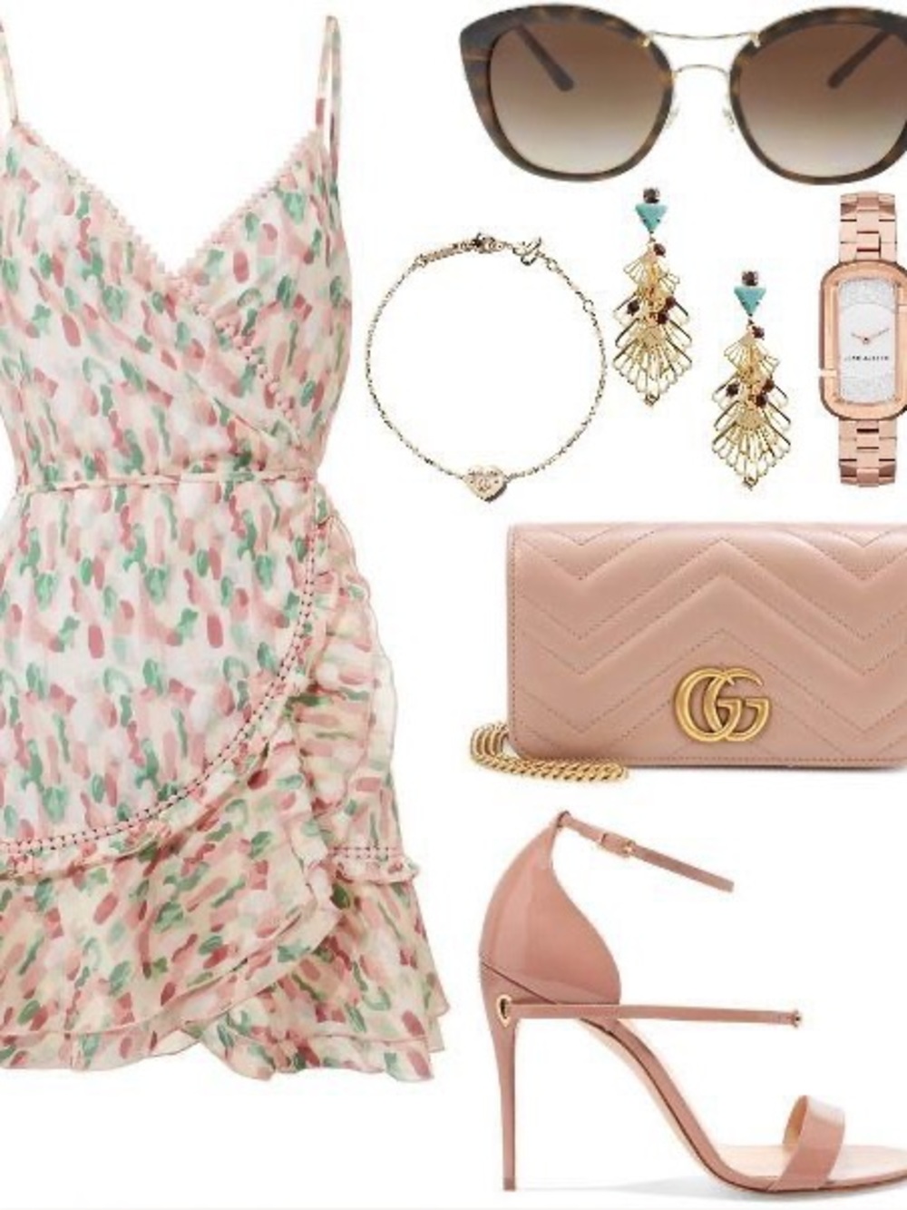 Kisuii Ruffled Floral Mini Dress in Blush Pink and Mint